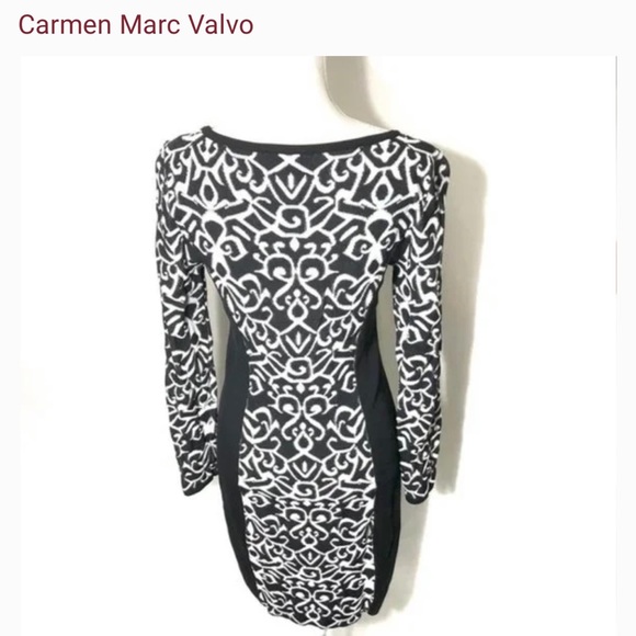 CARMEN MARC VALVO -Black and white pattern sweater dress. - Picture 3 of 11